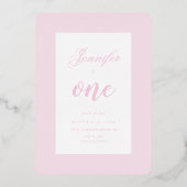 Fun Pink 1st Girl Modern Gold geprimeerd Folie Uitnodiging (Achterkant)