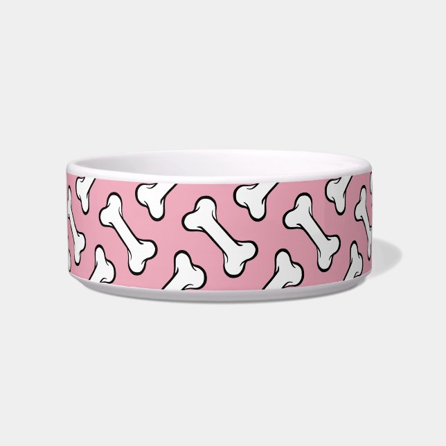 Fun Pink and White Botten Pattern Ceramic Dog Bowl Voerbakje (Voorkant)