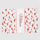 Fun pink and white custom monogram ladies flamingo golfhanddoek (Horizontaal)
