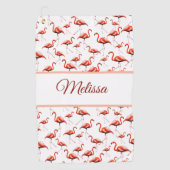 Fun pink and white custom monogram ladies flamingo golfhanddoek (Voorkant)