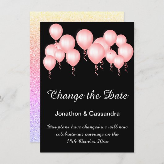 FUN PINK BLACK BALLOON GLITTER VERANDERT DE DATUM (Voorkant / Achterkant)