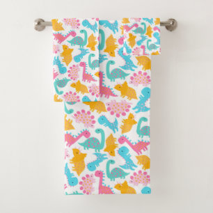 Fun Pink & Blauwgroen Dinosaur Patroon Bad Handdoek