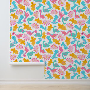 Fun Pink & Blauwgroen Dinosaur Patroon Behang