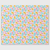 Fun Pink & Blauwgroen Dinosaur Patroon Cadeaupapier (Vlak)