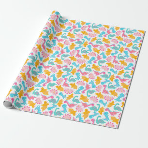 Fun Pink & Blauwgroen Dinosaur Patroon Cadeaupapier