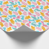 Fun Pink & Blauwgroen Dinosaur Patroon Cadeaupapier (Hoek)