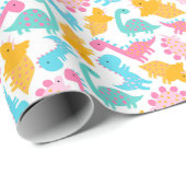 Fun Pink & Blauwgroen Dinosaur Patroon Cadeaupapier (Rol Hoek)