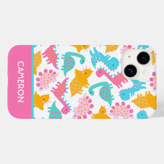 Fun Pink & Blauwgroen Dinosaur Patroon Case-Mate iPhone Case (Achterkant (horizontaal))