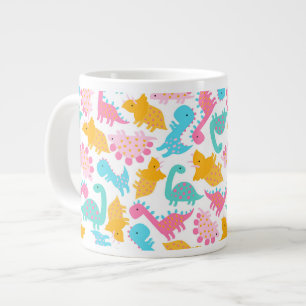 Fun Pink & Blauwgroen Dinosaur Patroon Grote Koffiekop