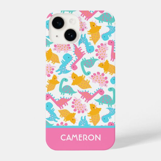 Fun Pink & Blauwgroen Dinosaur Patroon iPhone Hoesje (Achterkant)