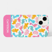 Fun Pink & Blauwgroen Dinosaur Patroon iPhone Hoesje (Achterkant horizontaal)