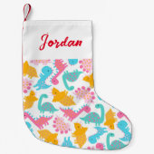 Fun Pink & Blauwgroen Dinosaur Patroon Kleine Kerstsok (Voorkant)