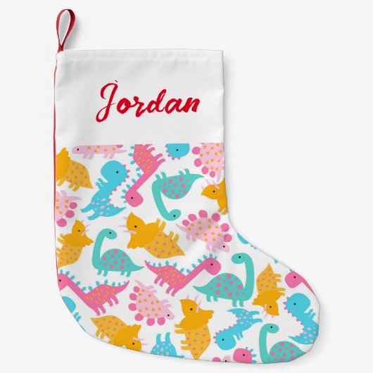 Fun Pink & Blauwgroen Dinosaur Patroon Kleine Kerstsok (Voorkant)