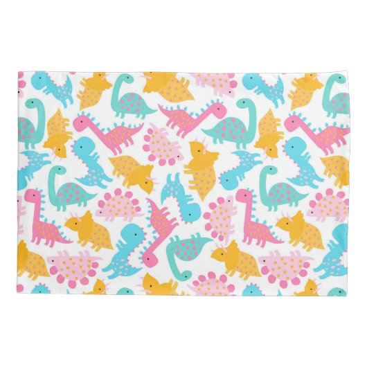 Fun Pink & Blauwgroen Dinosaur Patroon Kussensloop (Achterkant)