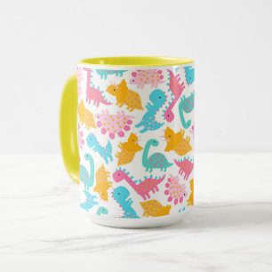 Fun Pink & Blauwgroen Dinosaur Patroon Mok