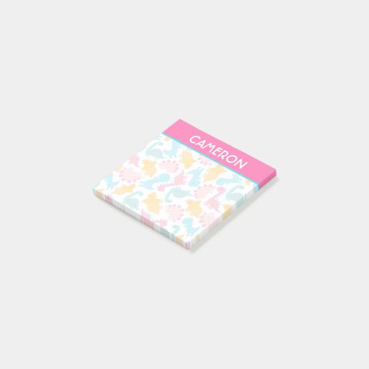 Fun Pink & Blauwgroen Dinosaur Patroon Post-it® Notes (Schuin)