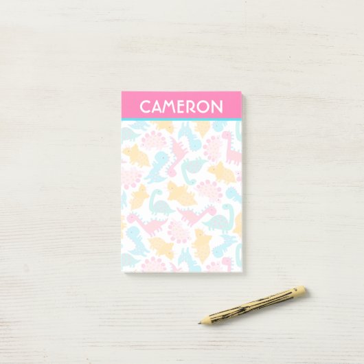 Fun Pink & Blauwgroen Dinosaur Patroon Post-it® Notes (Op bureau)