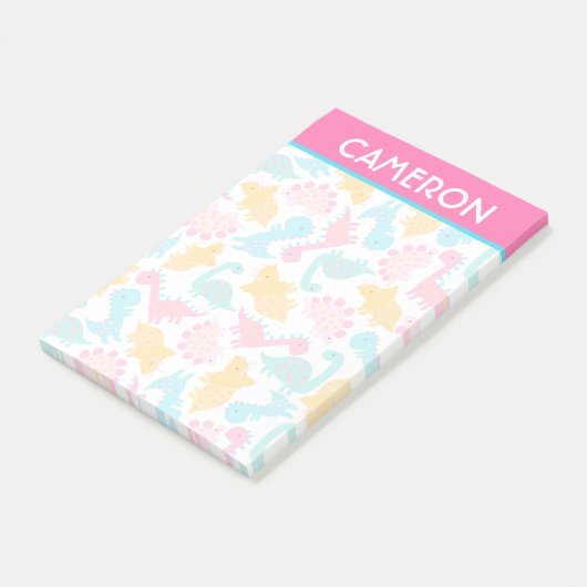 Fun Pink & Blauwgroen Dinosaur Patroon Post-it® Notes (Schuin)