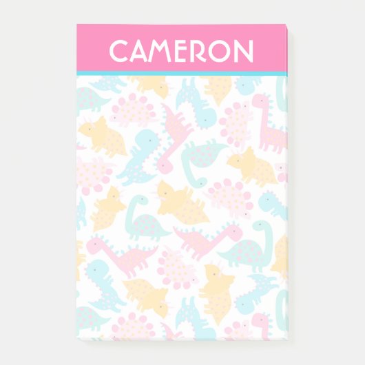 Fun Pink & Blauwgroen Dinosaur Patroon Post-it® Notes (Voorkant)