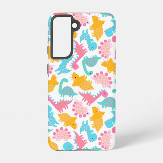 Fun Pink & Blauwgroen Dinosaur Patroon Samsung Galaxy Hoesje (Achterkant)