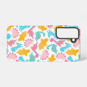 Fun Pink & Blauwgroen Dinosaur Patroon Samsung Galaxy Hoesje (Achterkant horizontaal)