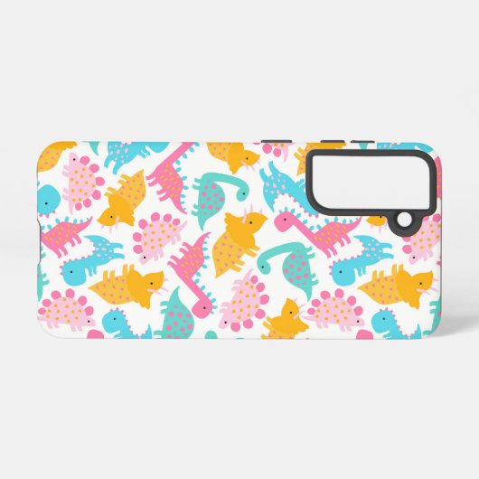 Fun Pink & Blauwgroen Dinosaur Patroon Samsung Galaxy Hoesje (Achterkant horizontaal)