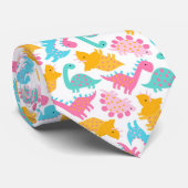 Fun Pink & Blauwgroen Dinosaur Patroon Stropdas (Opgerold)