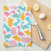 Fun Pink & Blauwgroen Dinosaur Patroon Theedoek (Quarter Fold)