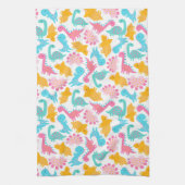 Fun Pink & Blauwgroen Dinosaur Patroon Theedoek (Verticaal)