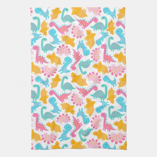 Fun Pink & Blauwgroen Dinosaur Patroon Theedoek (Verticaal)
