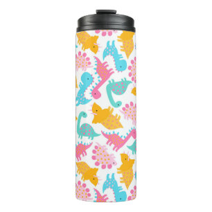Fun Pink & Blauwgroen Dinosaur Patroon Thermosbeker