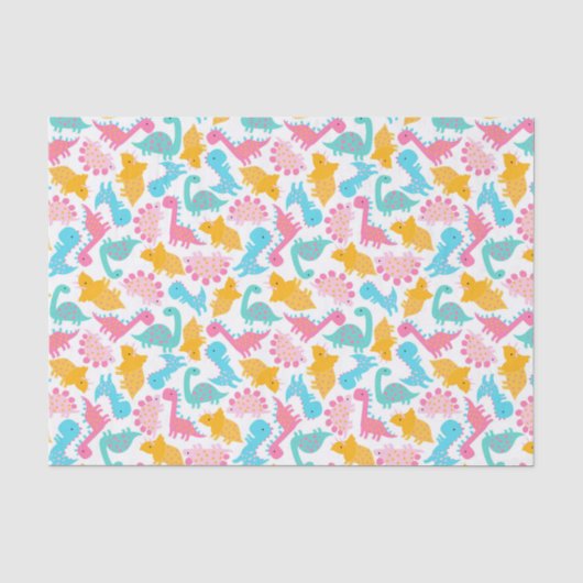Fun Pink & Blauwgroen Dinosaur Patroon Tissuepapier (Voorkant)