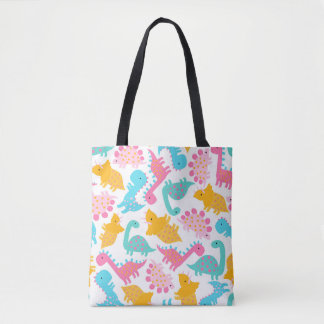 Fun Pink & Blauwgroen Dinosaur Patroon Tote Bag