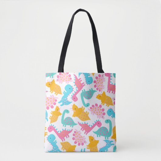 Fun Pink & Blauwgroen Dinosaur Patroon Tote Bag (Voorkant)