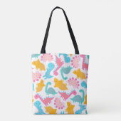 Fun Pink & Blauwgroen Dinosaur Patroon Tote Bag (Achterkant)