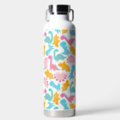 Fun Pink & Blauwgroen Dinosaur Patroon Waterfles (Voorkant)