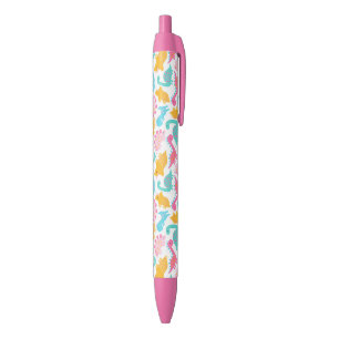 Fun Pink & Blauwgroen Dinosaur Patroon Zwarte Inkt Pen