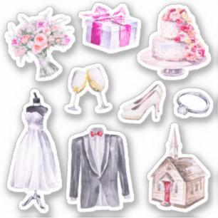 Fun Pink Bride Groom Wedding Planner Sticker
