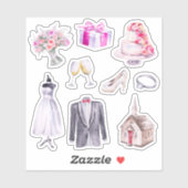 Fun Pink Bride Groom Wedding Planner Sticker (Vel)