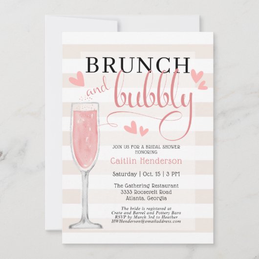 Fun Pink Brunch en Bubble Vrijgezellenfeest Invita Kaart (Voorkant)