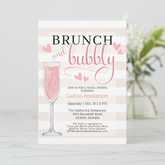 Fun Pink Brunch en Bubble Vrijgezellenfeest Invita Kaart (Staand voorkant)