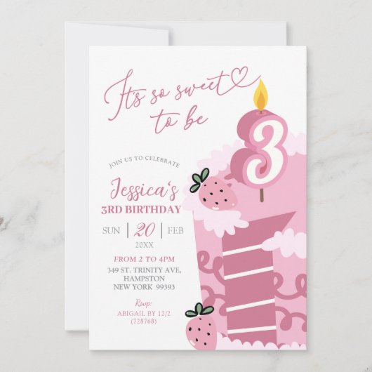 Fun Pink Cake 3e verjaardag Kaart (Voorkant)