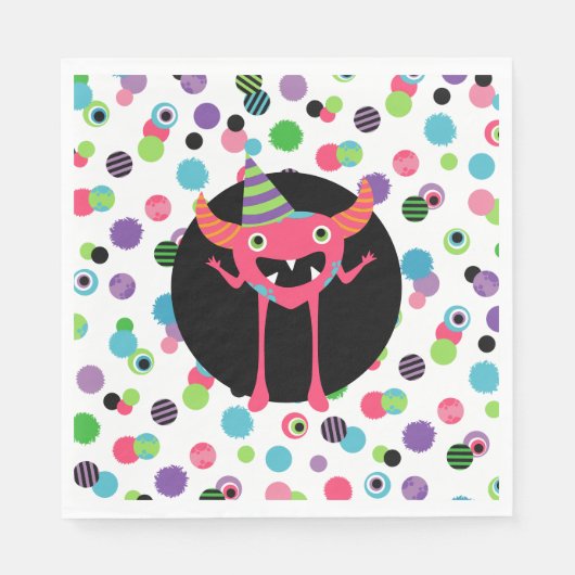 Fun Pink Confetti Monster Mash Birthday Party Servet (Voorkant)