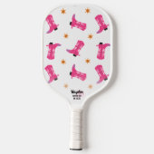 Fun Pink Cowboy Boots Gold Stars Aangepaste tekst Pickleball Paddle (Achterkant)