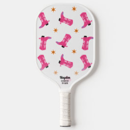 Fun Pink Cowboy Boots Gold Stars Aangepaste tekst Pickleball Paddle