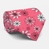 Fun Pink Daisy Floral Pen en Inkt Print Stropdas (Opgerold)