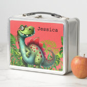 Fun Pink Dinosaur Child's Lunch Box (In situ)