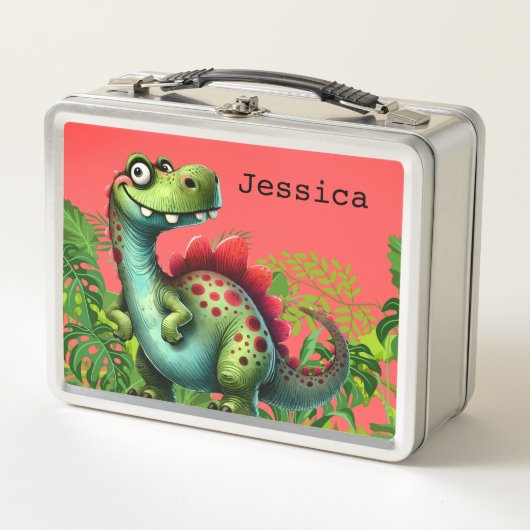 Fun Pink Dinosaur Child's Lunch Box (Voorkant)