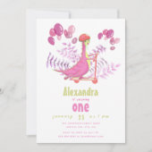 Fun Pink Dinosaur Scooter Girl Birthday Party Kaart (Voorkant)