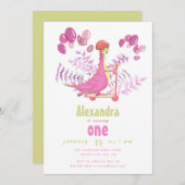 Fun Pink Dinosaur Scooter Girl Birthday Party Kaart (Voorkant / Achterkant)